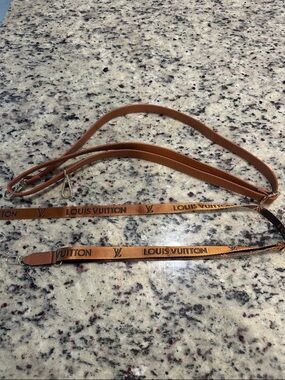 Louis Vuitton Tan Logo purse strap with and regular brown purse strap.